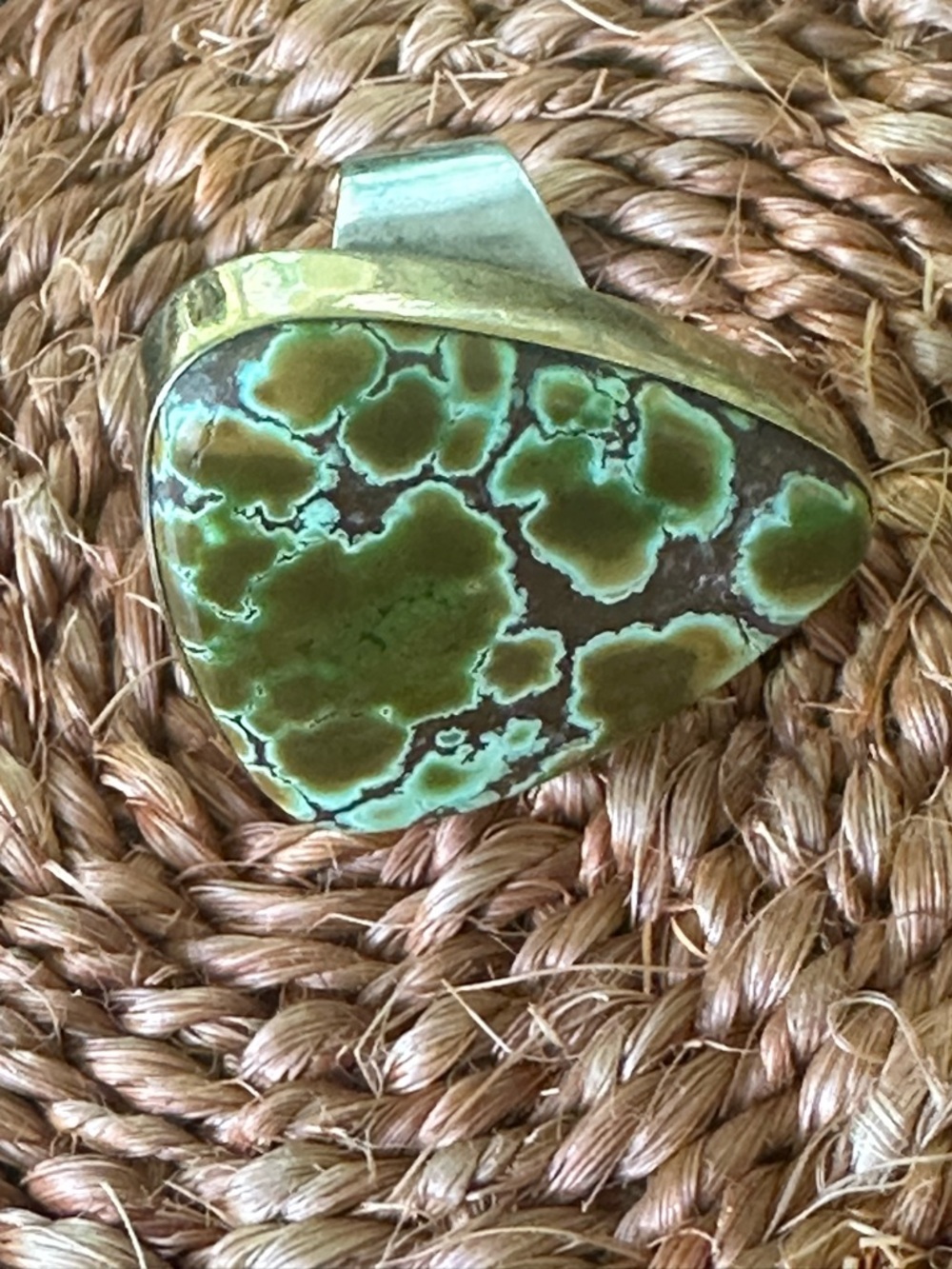 Green Turquoise Statement Ring for Women - Silver gold setting